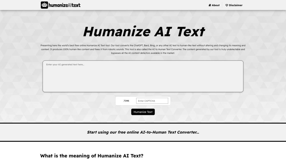 Humanize AI Text Website screenshot