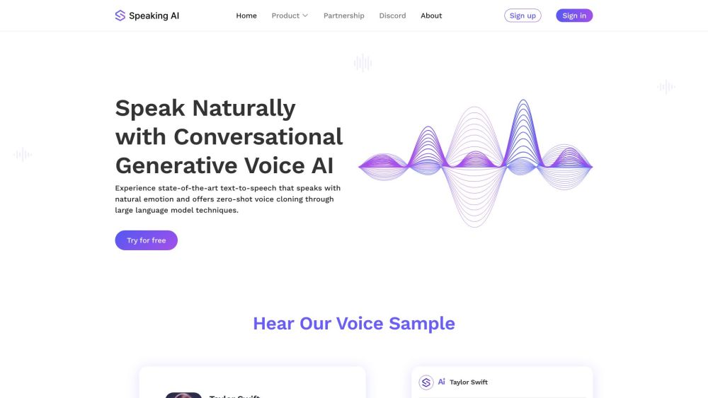 Speaking AI Website screenshot