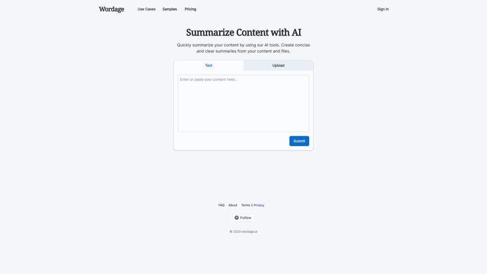 Wordage AI Website screenshot