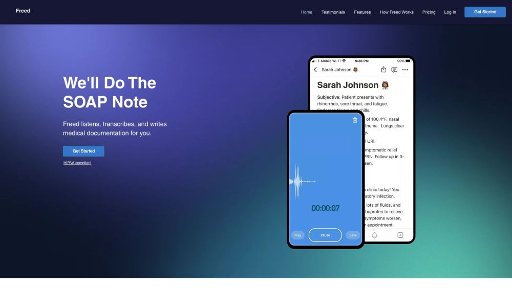 Freed | The AI Medical Scribe for Clinicians Website screenshot