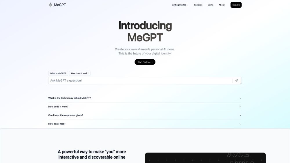 MeGPT Website screenshot