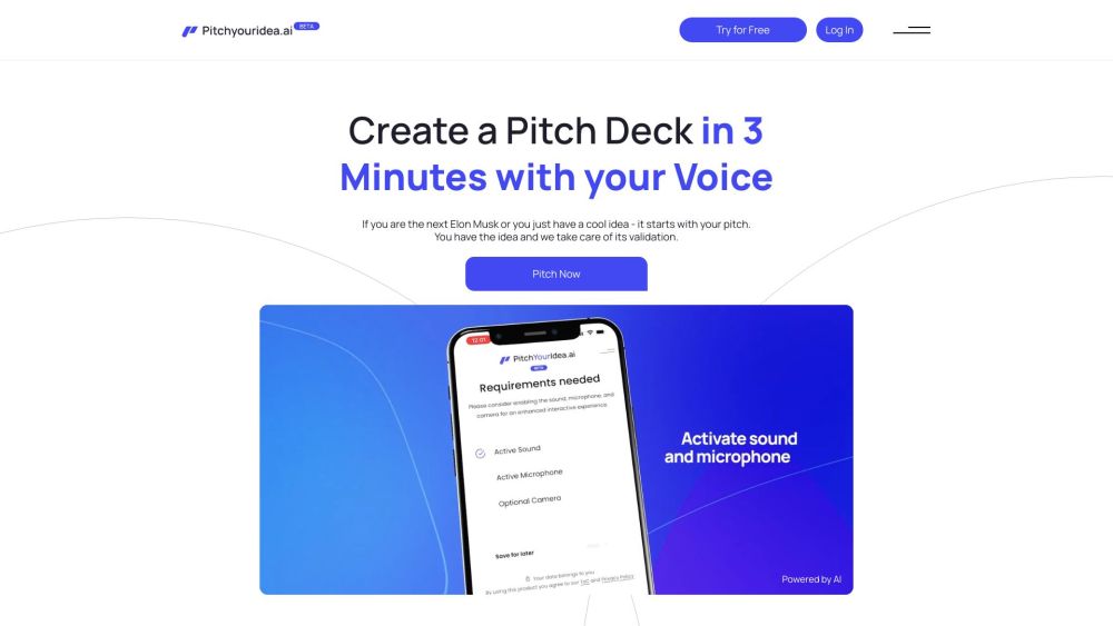 Pitchyouridea.ai Website screenshot