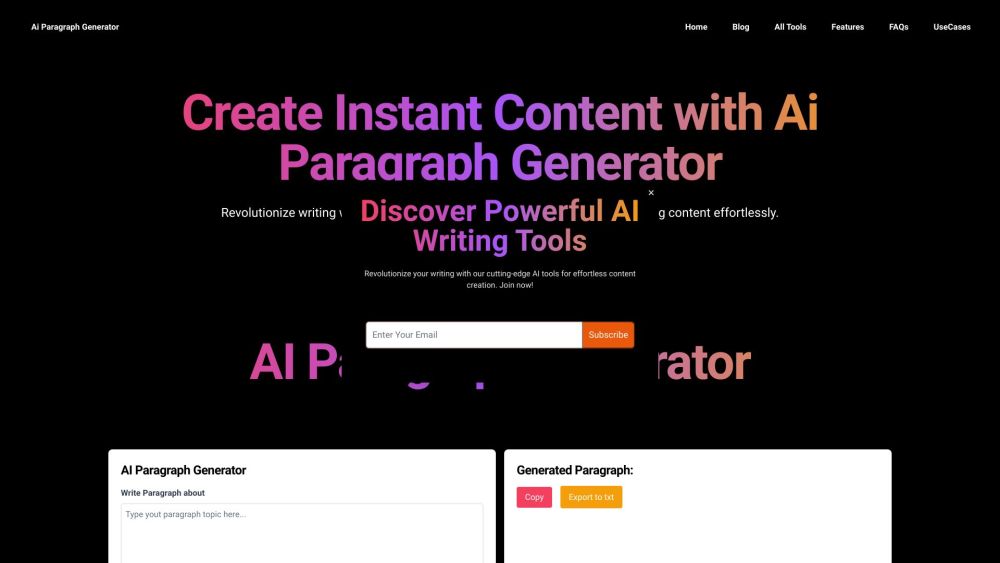 Ai Paragraph Generator Website screenshot