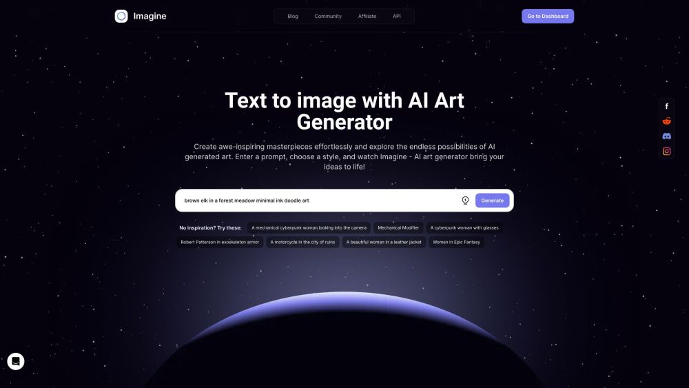 Imagine AI Art Generator Website screenshot