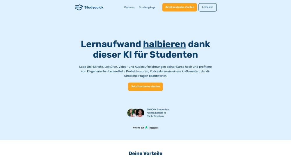 Studyquick Website screenshot