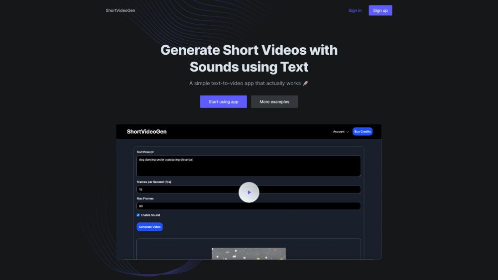 ShortVideoGen Website screenshot