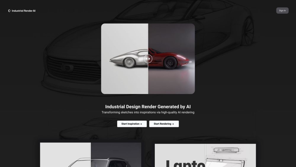 Industrial Render AI Website screenshot
