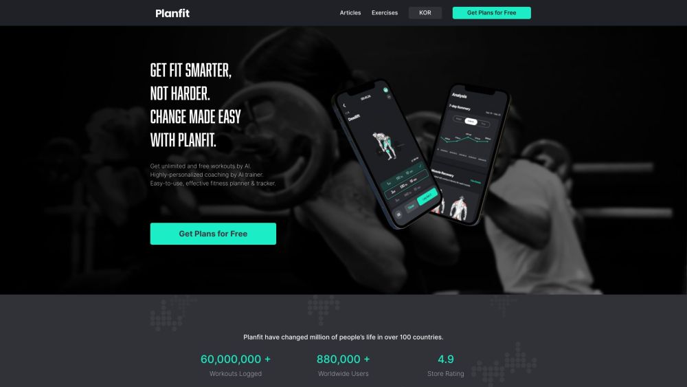 Planfit: AI Personalized Workouts & Real-Time Coaching for Beginners Website screenshot