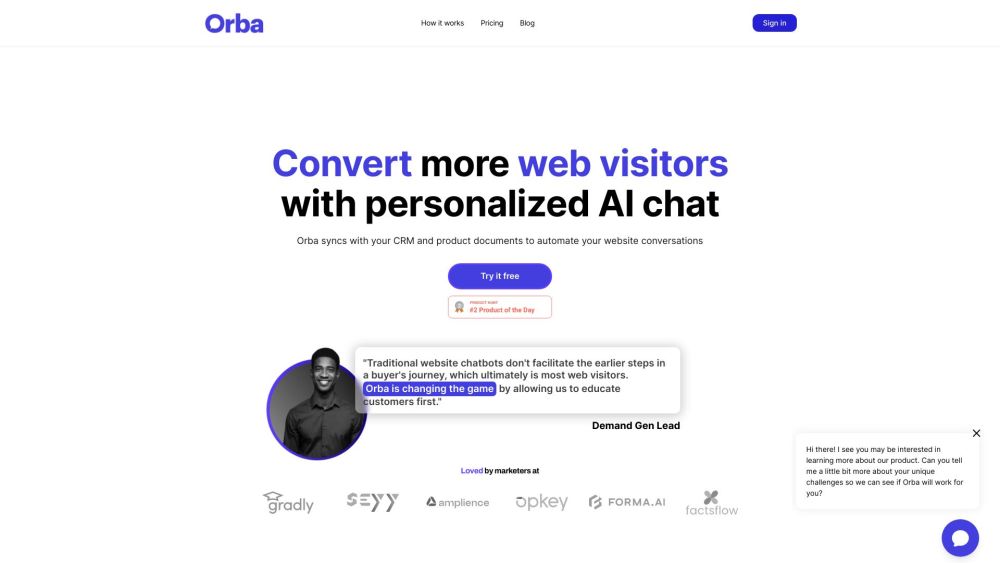 Orba AI chatbot Website screenshot