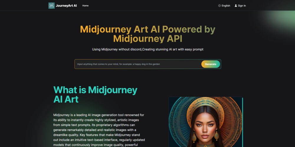 Midjourney Art AI Website screenshot