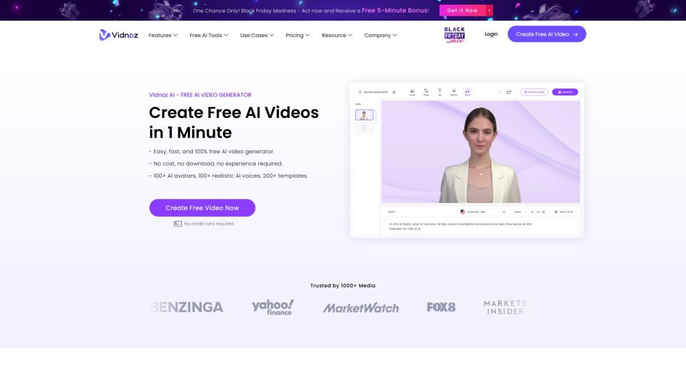 Vidnoz AI Tools Website screenshot