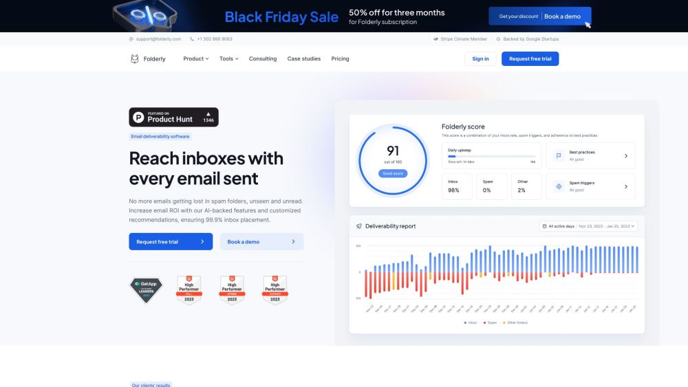 Folderly | Email Deliverability Software To Supercharge Outreach Website screenshot
