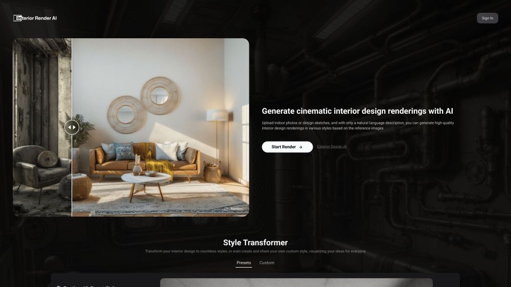 Interior Render AI Website screenshot