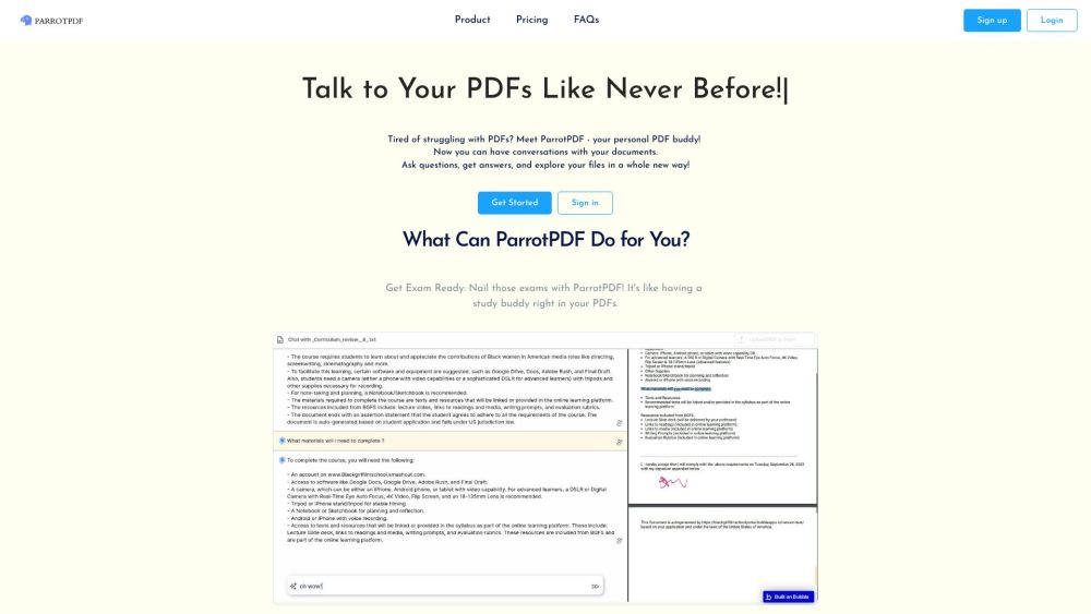 ParrotPDF Website screenshot