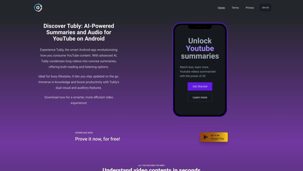 Tubly: Your Youtube Videos Summary Assistant Website screenshot