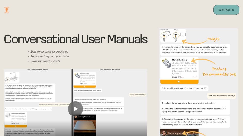 Conversational User Manuals Website screenshot