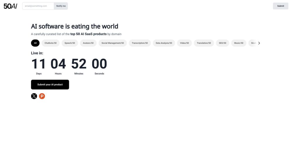 Top50AI Website screenshot