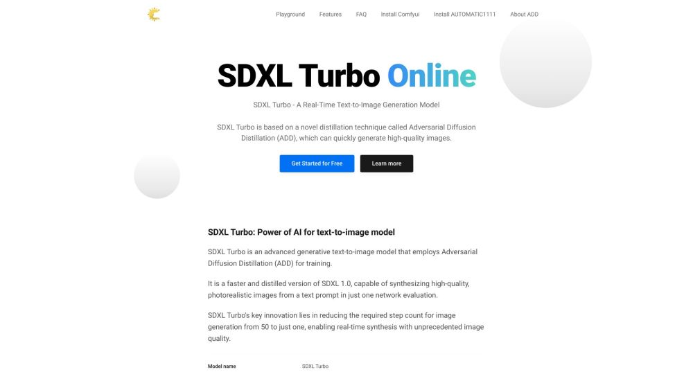 SDXL Turbo Website screenshot