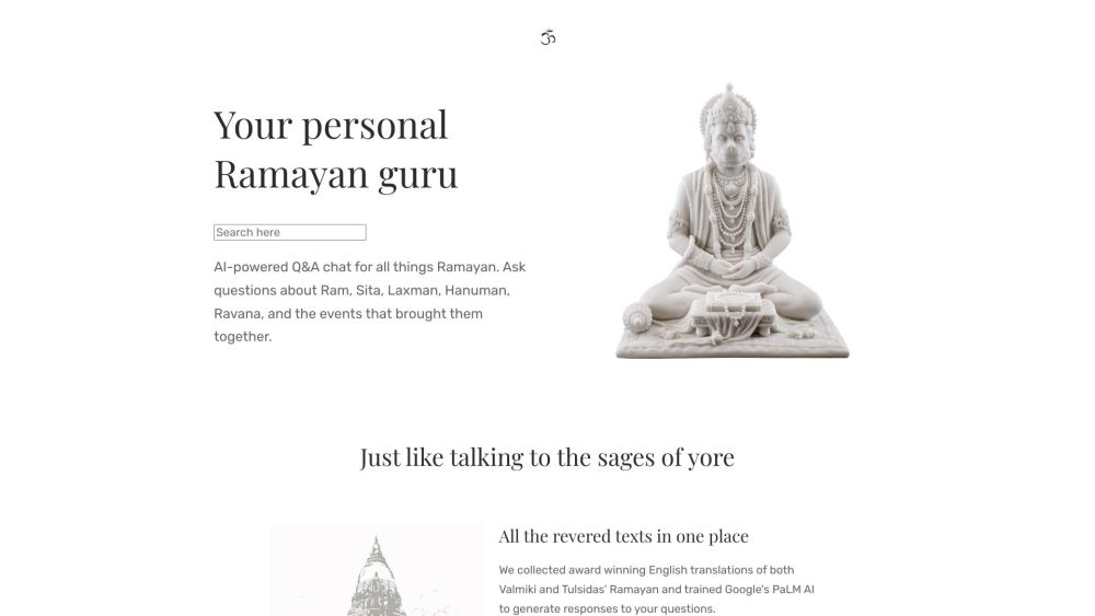 Generative AI chat for the Ramayana's English translation Website screenshot