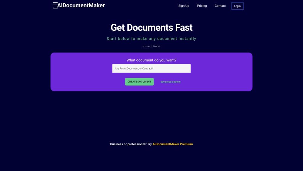 AiDocumentMaker Website screenshot