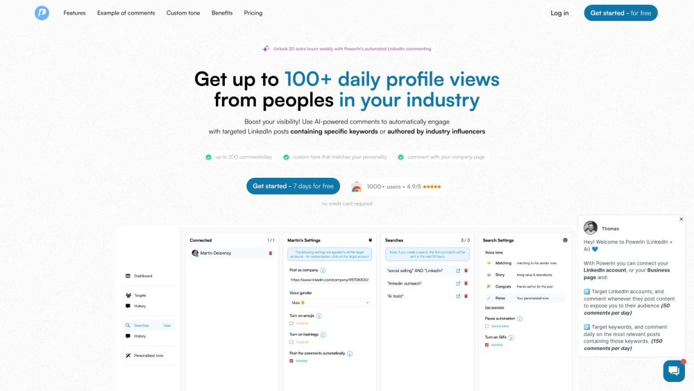 PowerIn - Automated LinkedIn Comments with AI Website screenshot