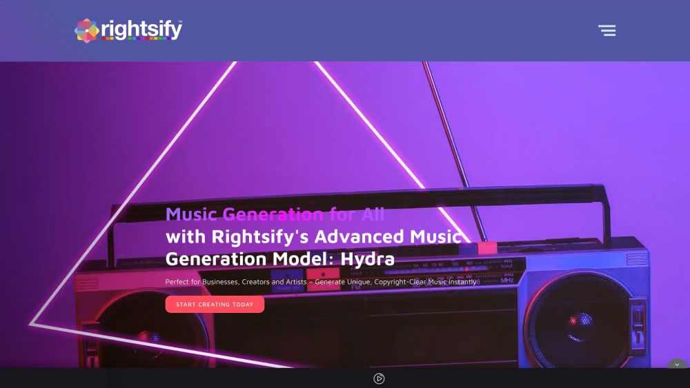 Hydra - Advanced AI Music Generation from Rightsify Website screenshot