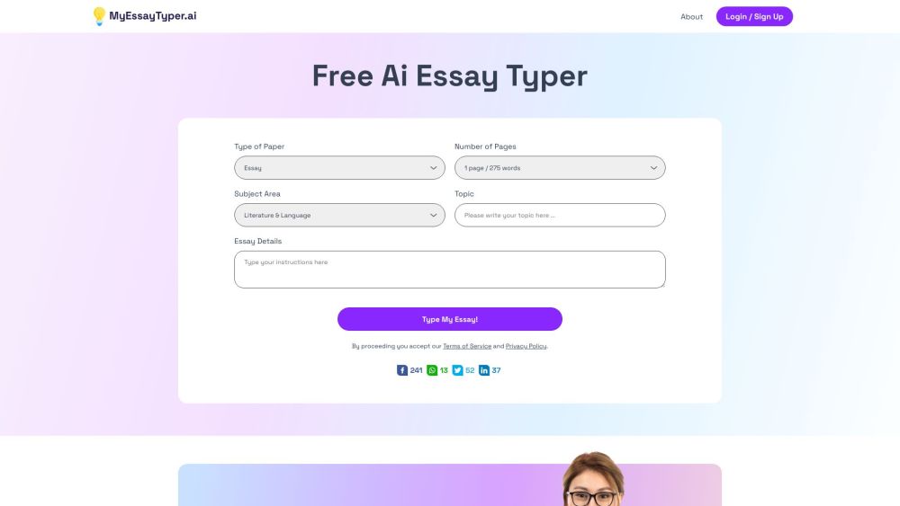 My EssayTyper.ai Website screenshot