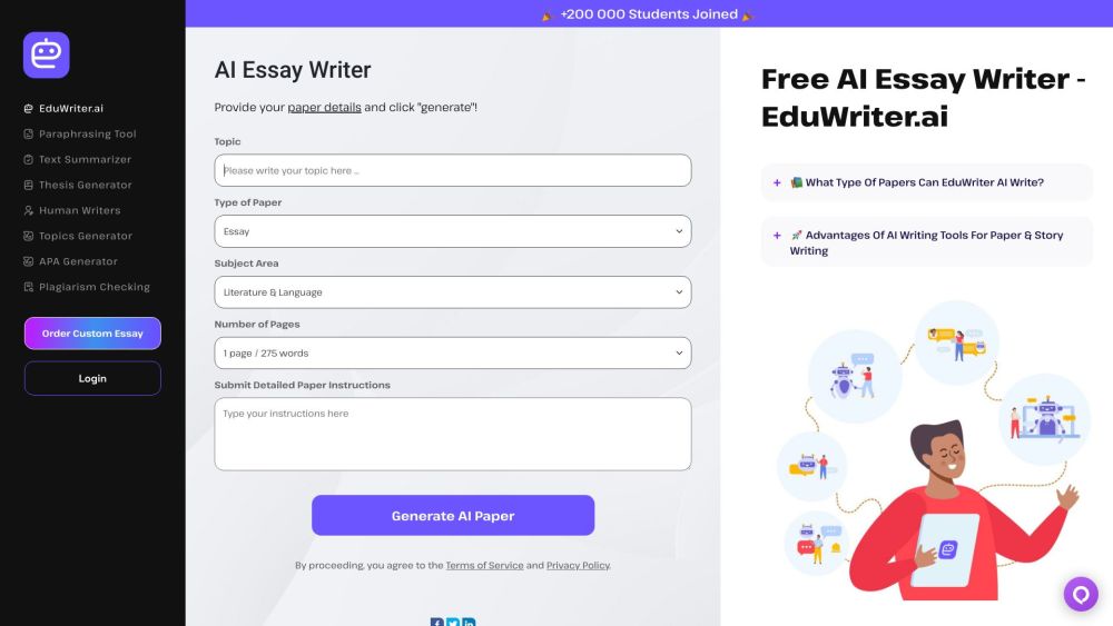 EduWriter.ai Website screenshot