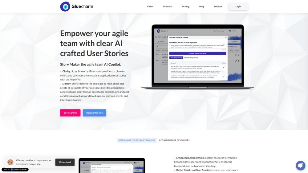 Gluecharm | Story Maker & More Website screenshot