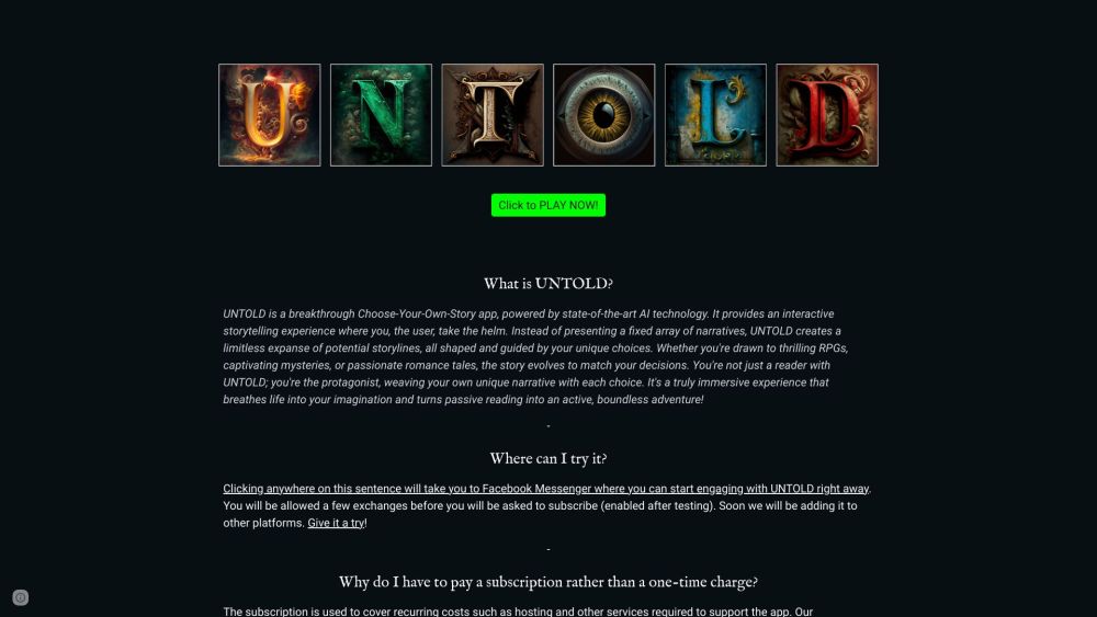 UNTOLD Website screenshot