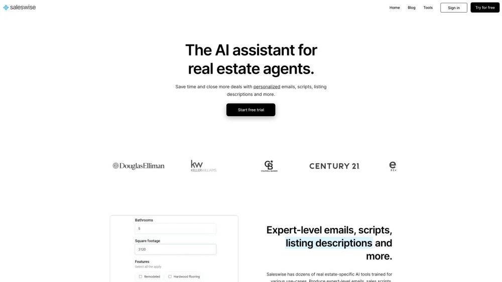 Saleswise | AI Tools for Real Estate Agents Website screenshot