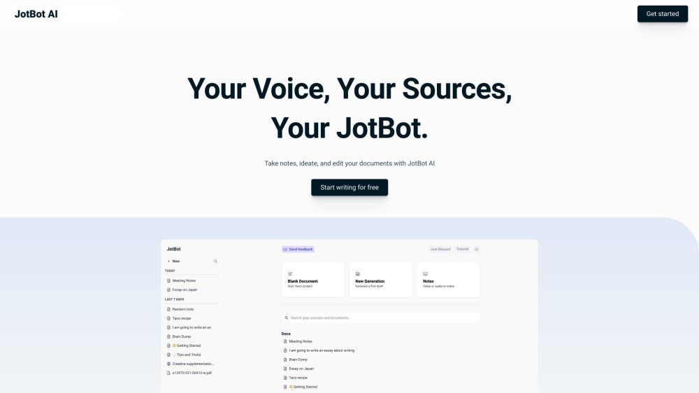 JotBot AI Website screenshot