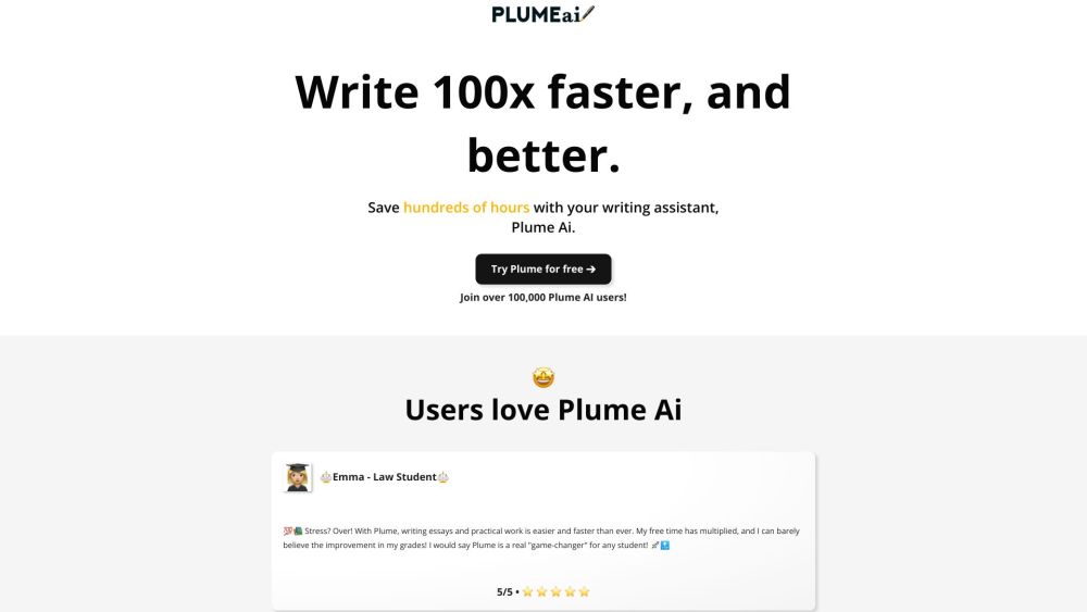 Plume AI Website screenshot