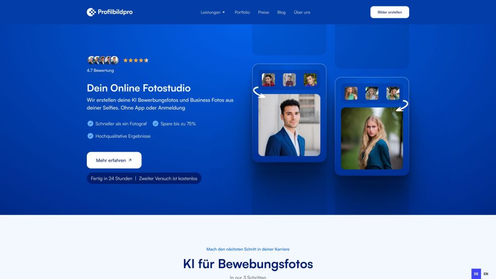 KI Bewerbungsfoto-erstelle KI Businessfoto und AI Profilbild Website screenshot