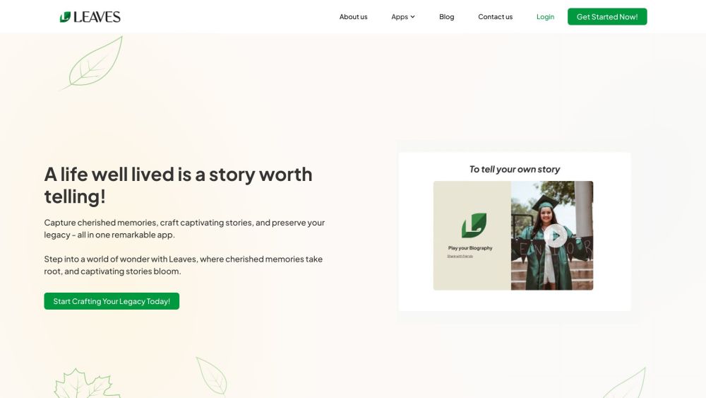 Leaves - Life Stories Website screenshot