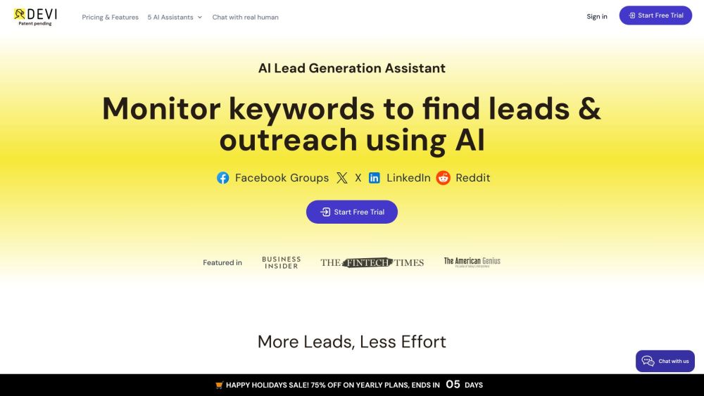 Devi | AI Social Media Leads Monitoring and Outreach Tool Website screenshot