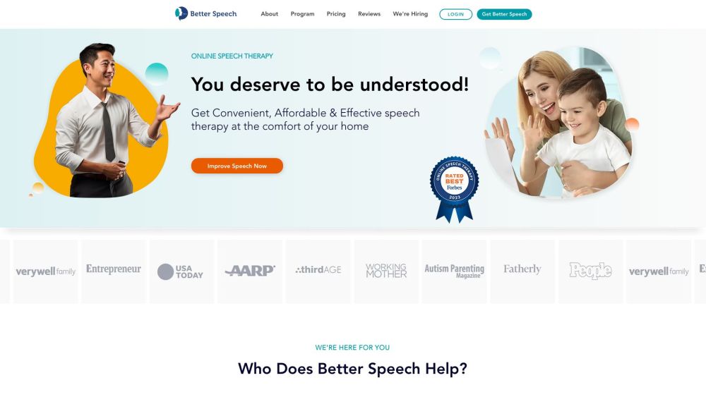 Better Speech Online Speech Therapy Website screenshot