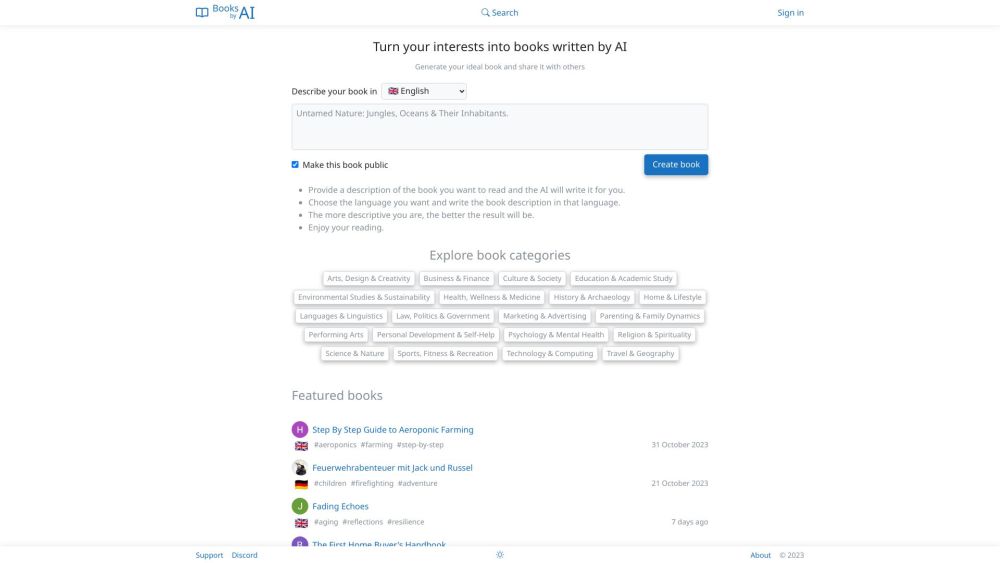 Books by AI Website screenshot