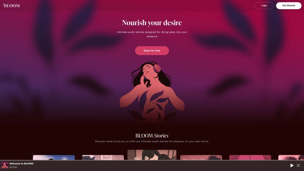 BLOOM | Intimate Audio Stories & Chat Website screenshot