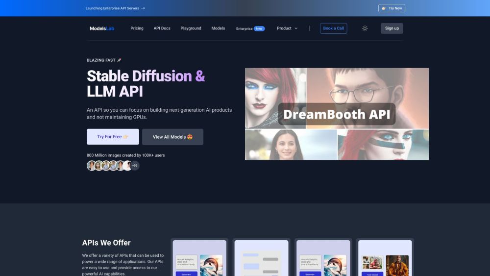 Stable Diffusion And Dreambooth API Website screenshot