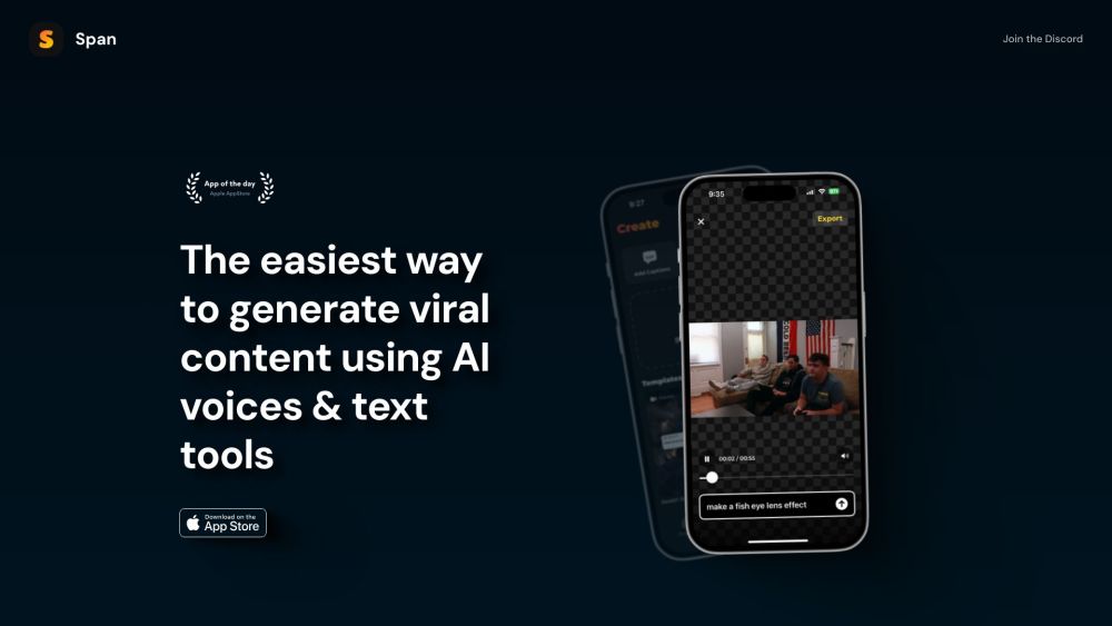 Span - AI Viral Content Studio Website screenshot