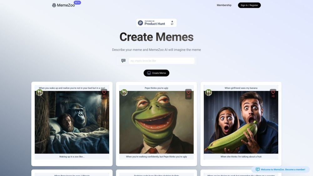 MemeZoo Website screenshot