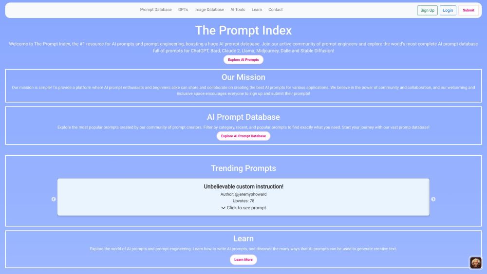 The Prompt Index Website screenshot