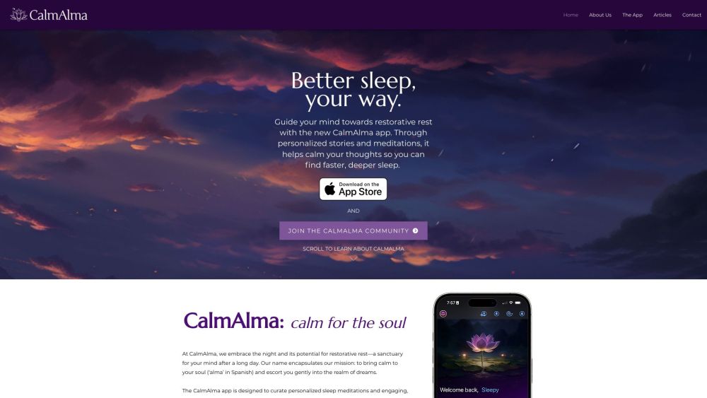 CalmAlma Website screenshot