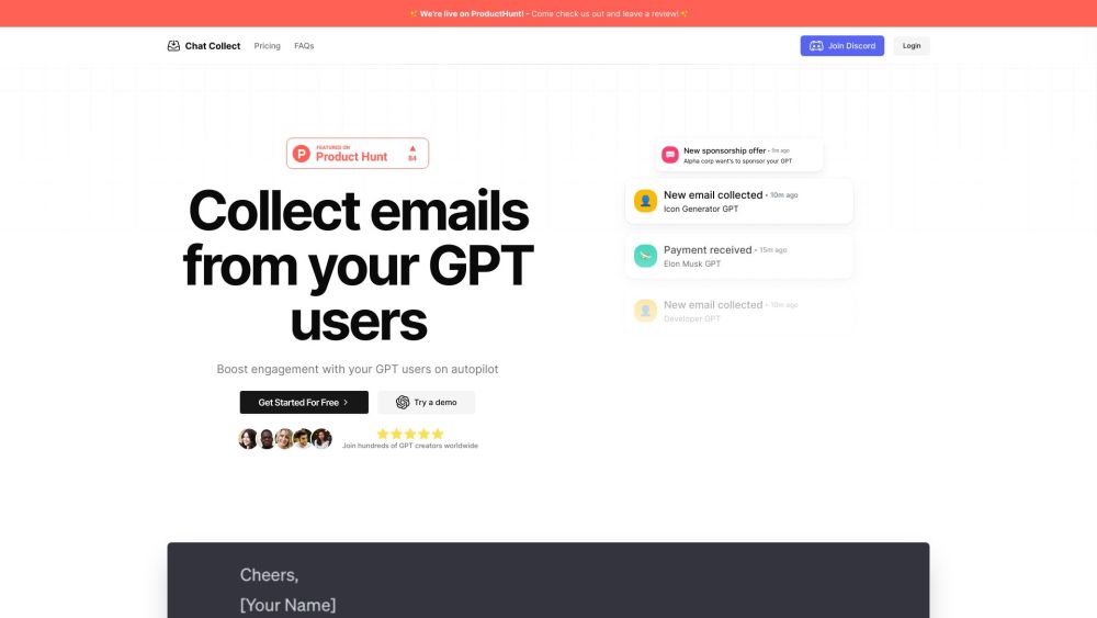 Chat Collect Website screenshot