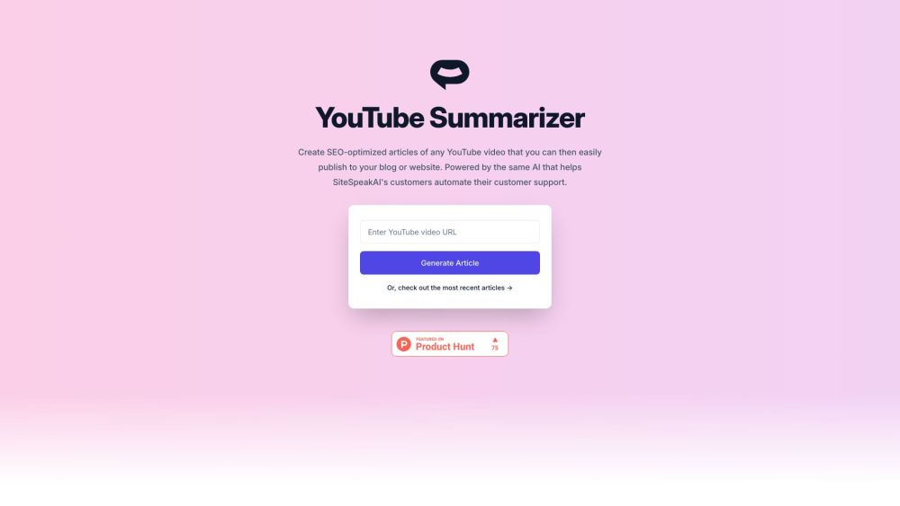 SiteSpeakAI - YouTube Summarizer Website screenshot