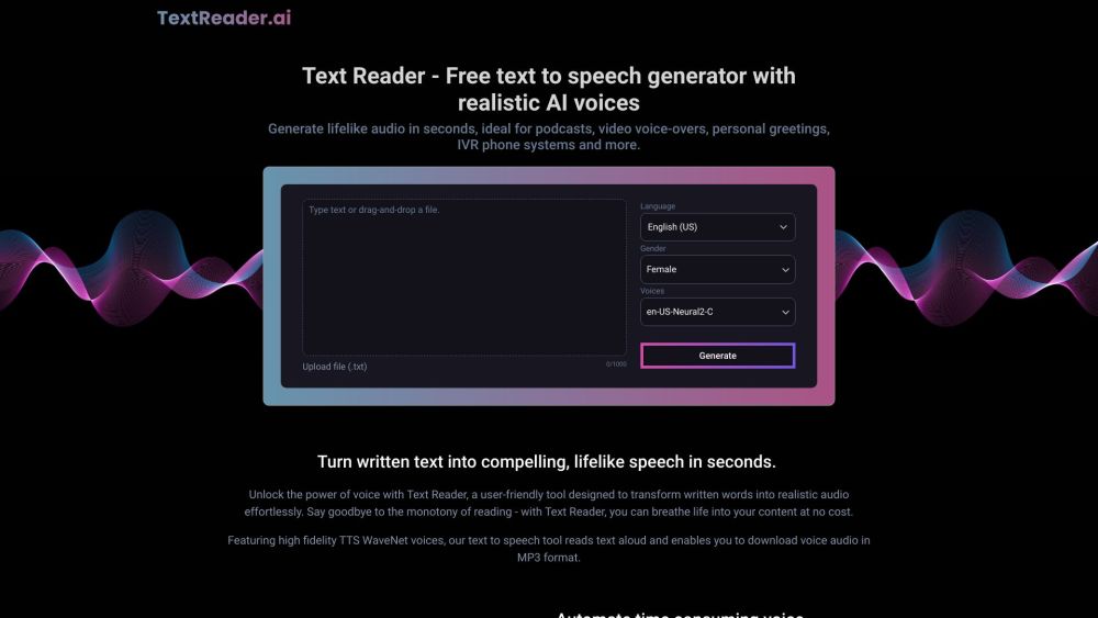 Text Reader Website screenshot