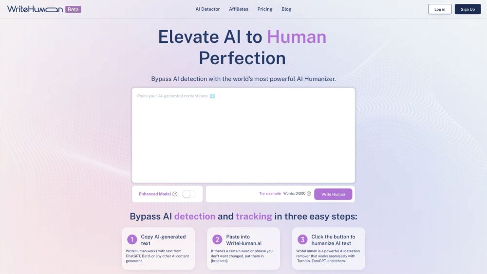 WriteHuman: Undetectable AI and AI Humanizer Website screenshot