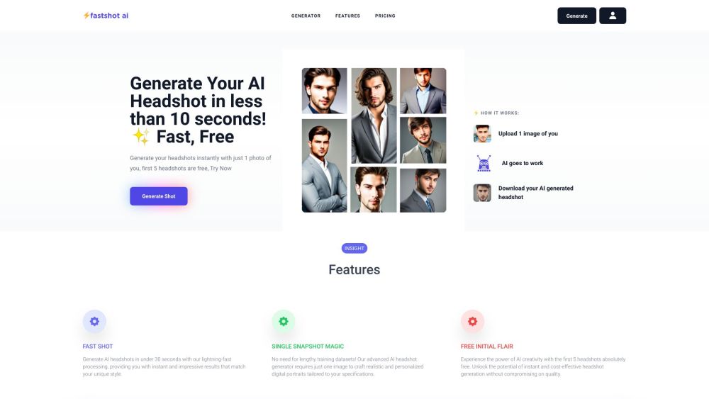 FastShot AI - Fast & Free Headshot Generator Website screenshot