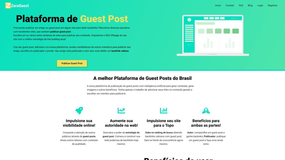 Plataforma de Guest Post - ZaraGuest Website screenshot